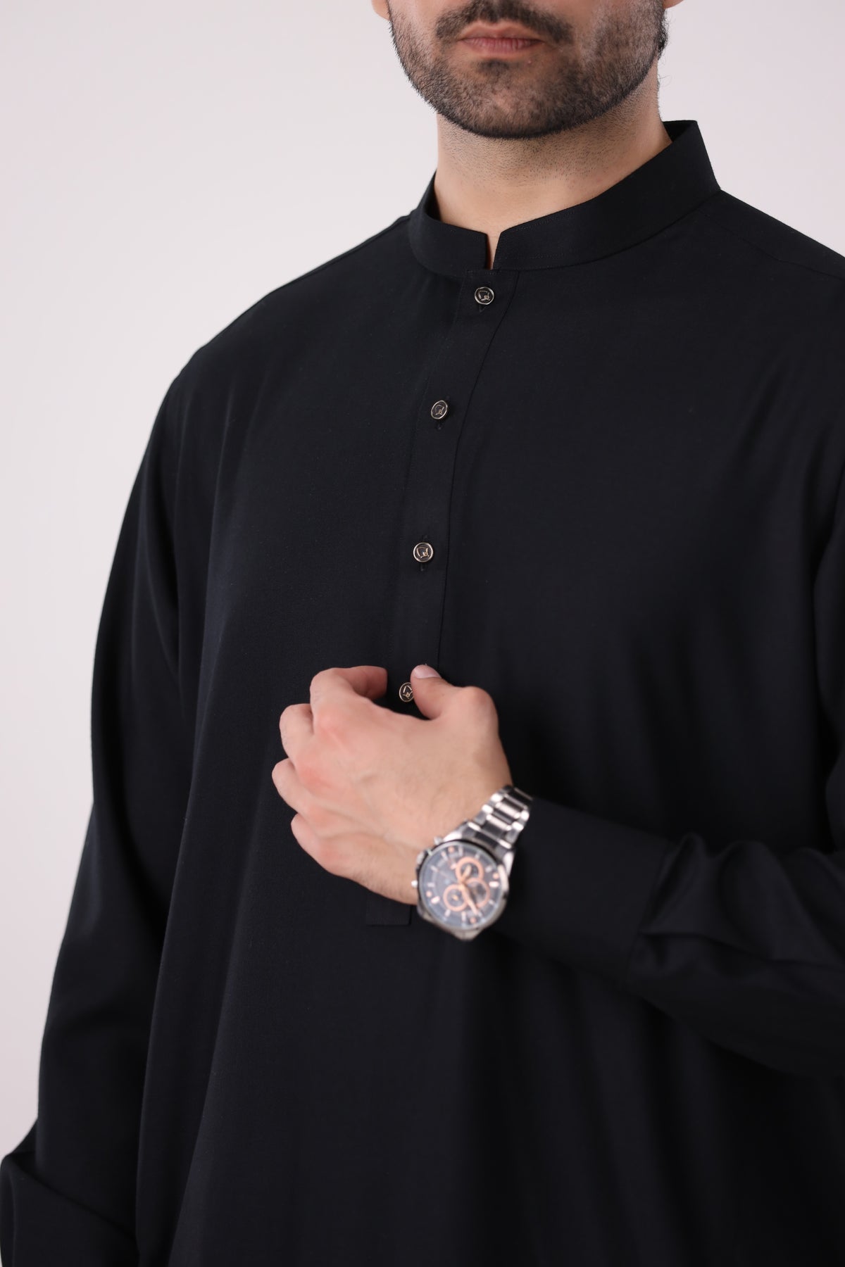 Black Wash N Wear Unstiched Suit