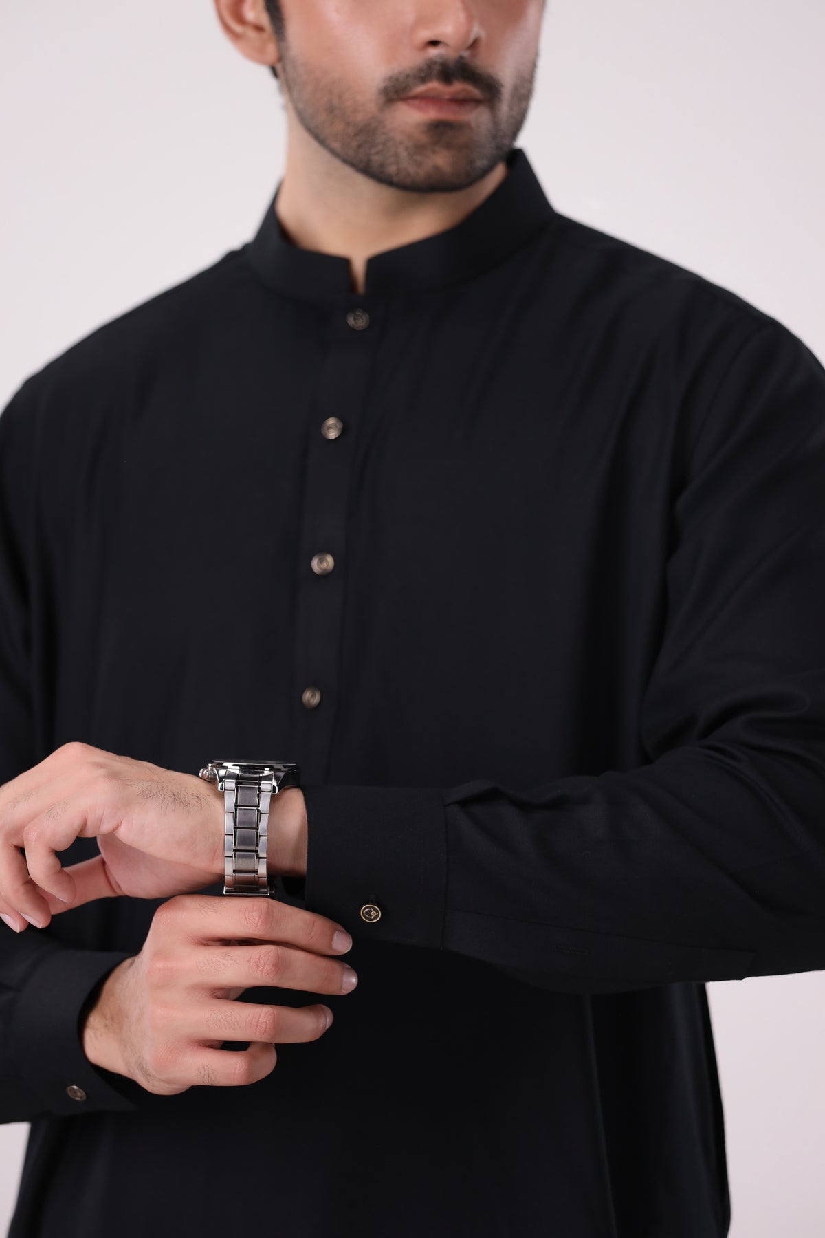 Black Wash N Wear Unstiched Suit