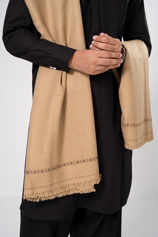 Wool Blend Men Shawl Khaki