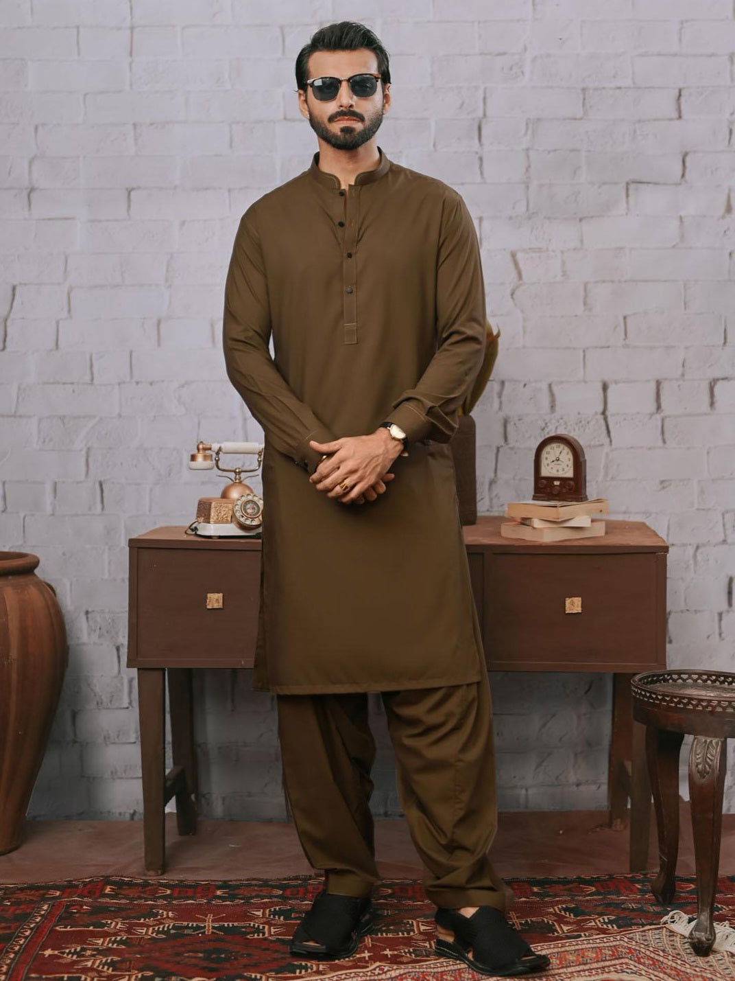 Coffee Brown Wash N Wear Unstiched Suit