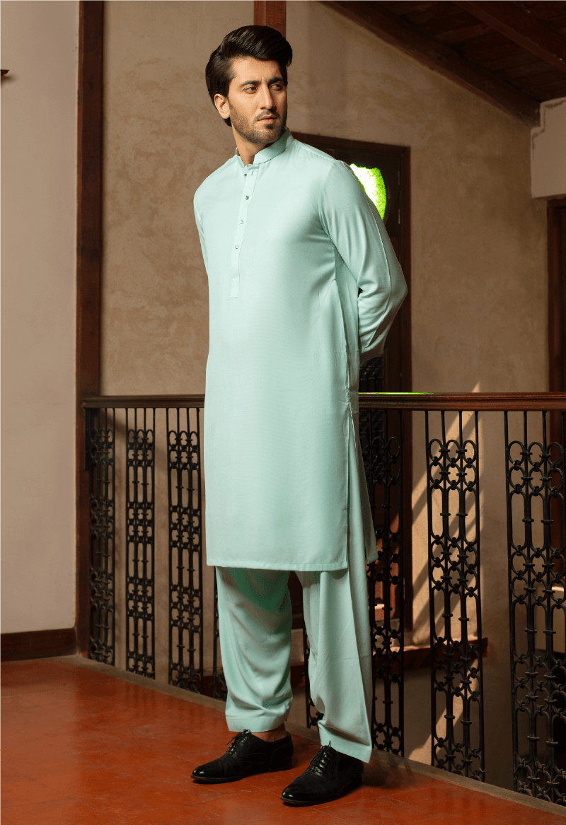 Sea Green Wash N Wear Unstiched Suit
