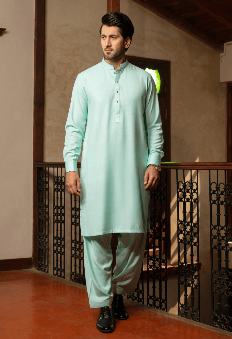 Sea Green Wash N Wear Unstiched Suit