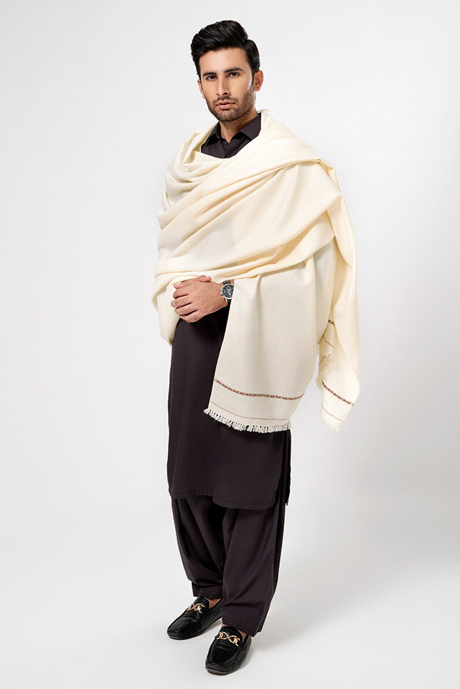 Wool Blend Men Shawl Cream