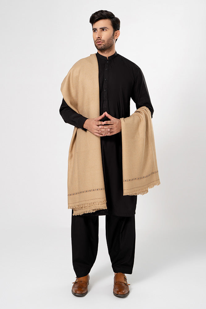 Wool Blend Men Shawl Khaki