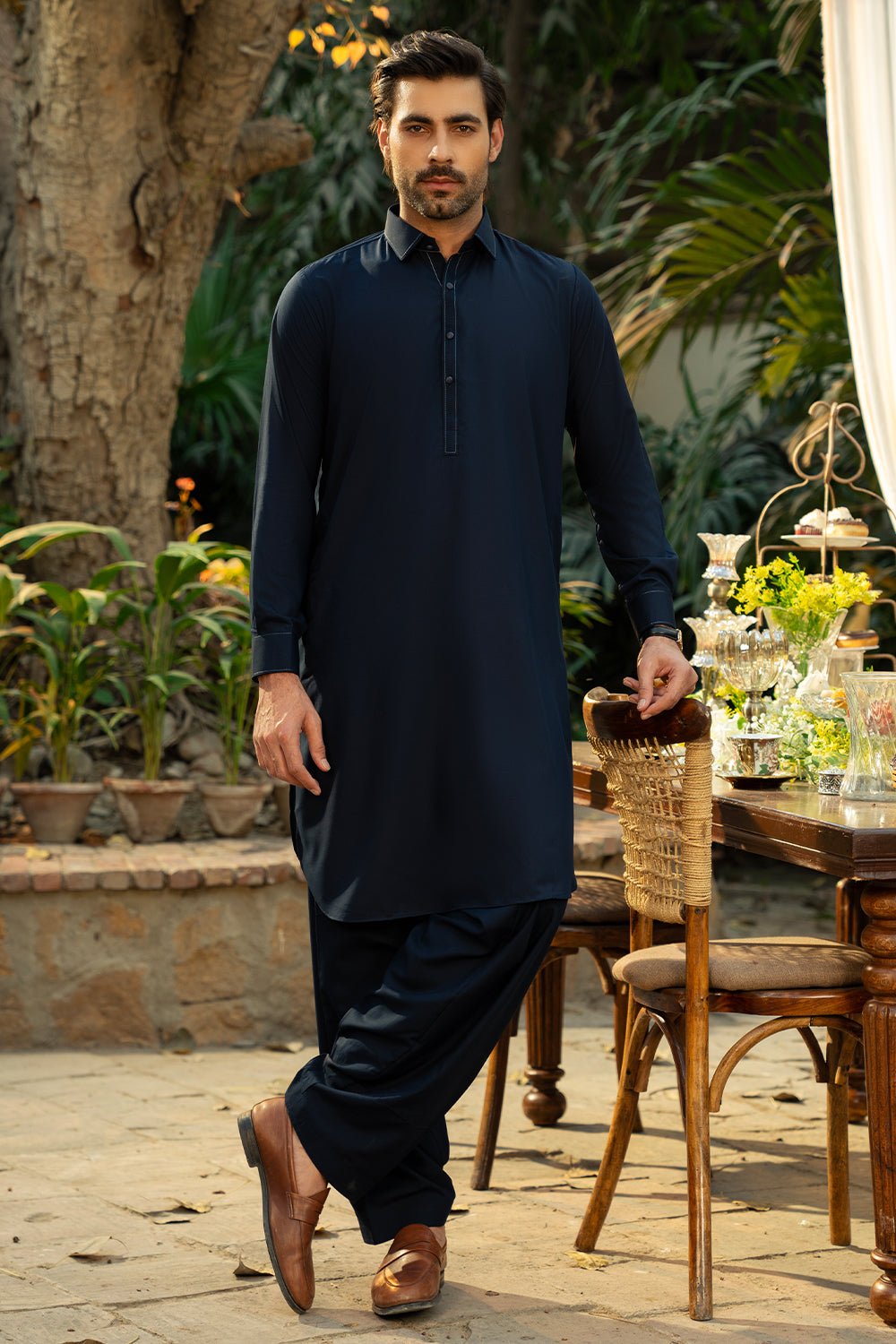 Navy Blue Wash N Wear Unstiched Suit