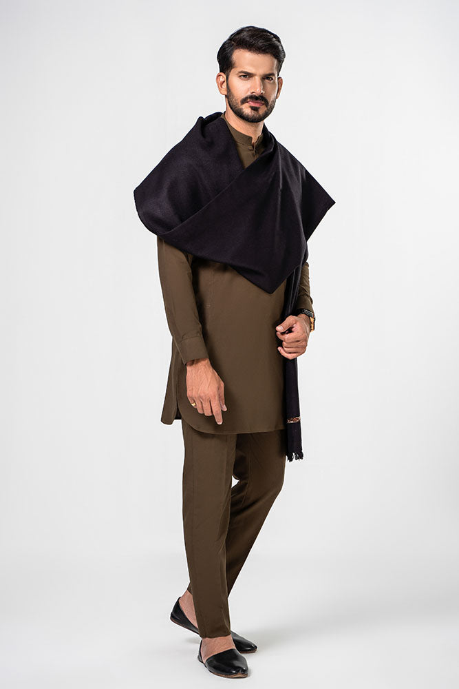 Wool Blend Men Shawl Black
