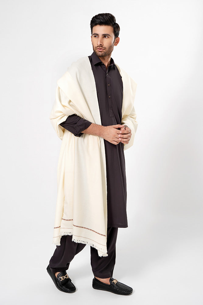Wool Blend Men Shawl Cream