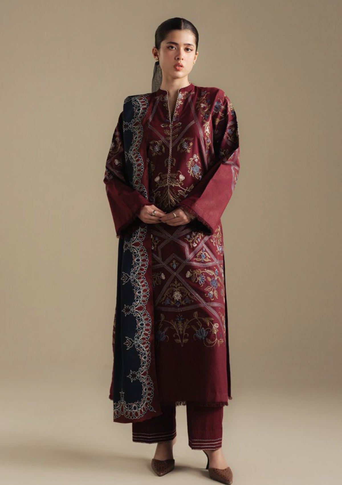 3-PC Luxury Embroidered Dhanak Suit