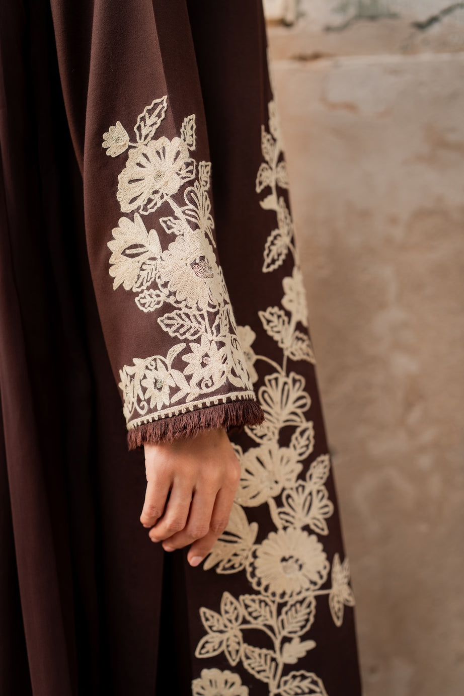Maya Dhanak Embroidered 3 Piece Dress Brown