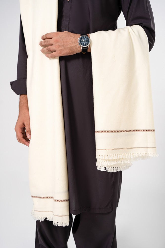 Wool Blend Men Shawl Cream