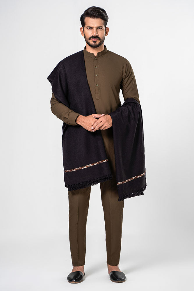 Wool Blend Men Shawl Black