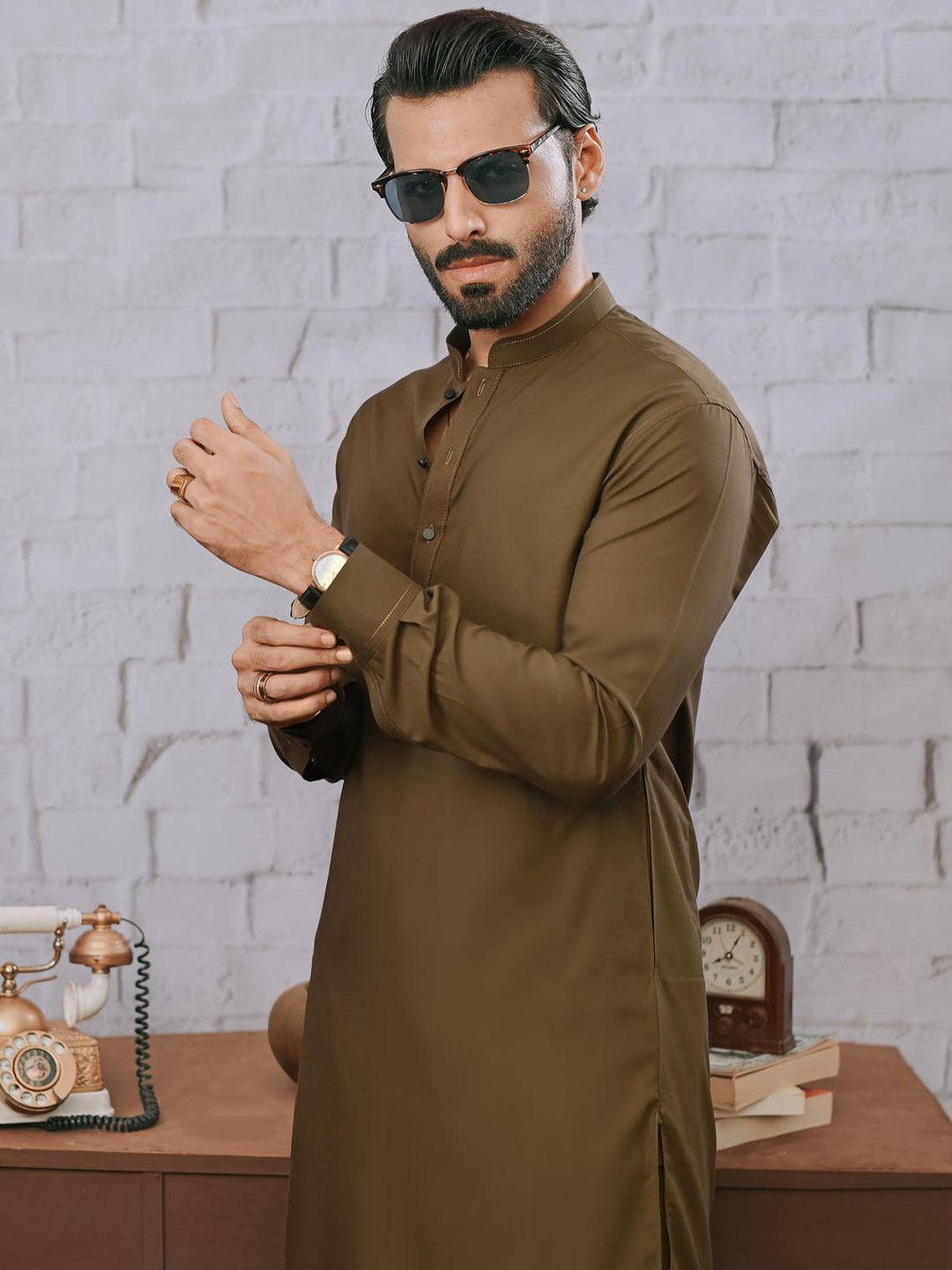 Coffee Brown Wash N Wear Unstiched Suit