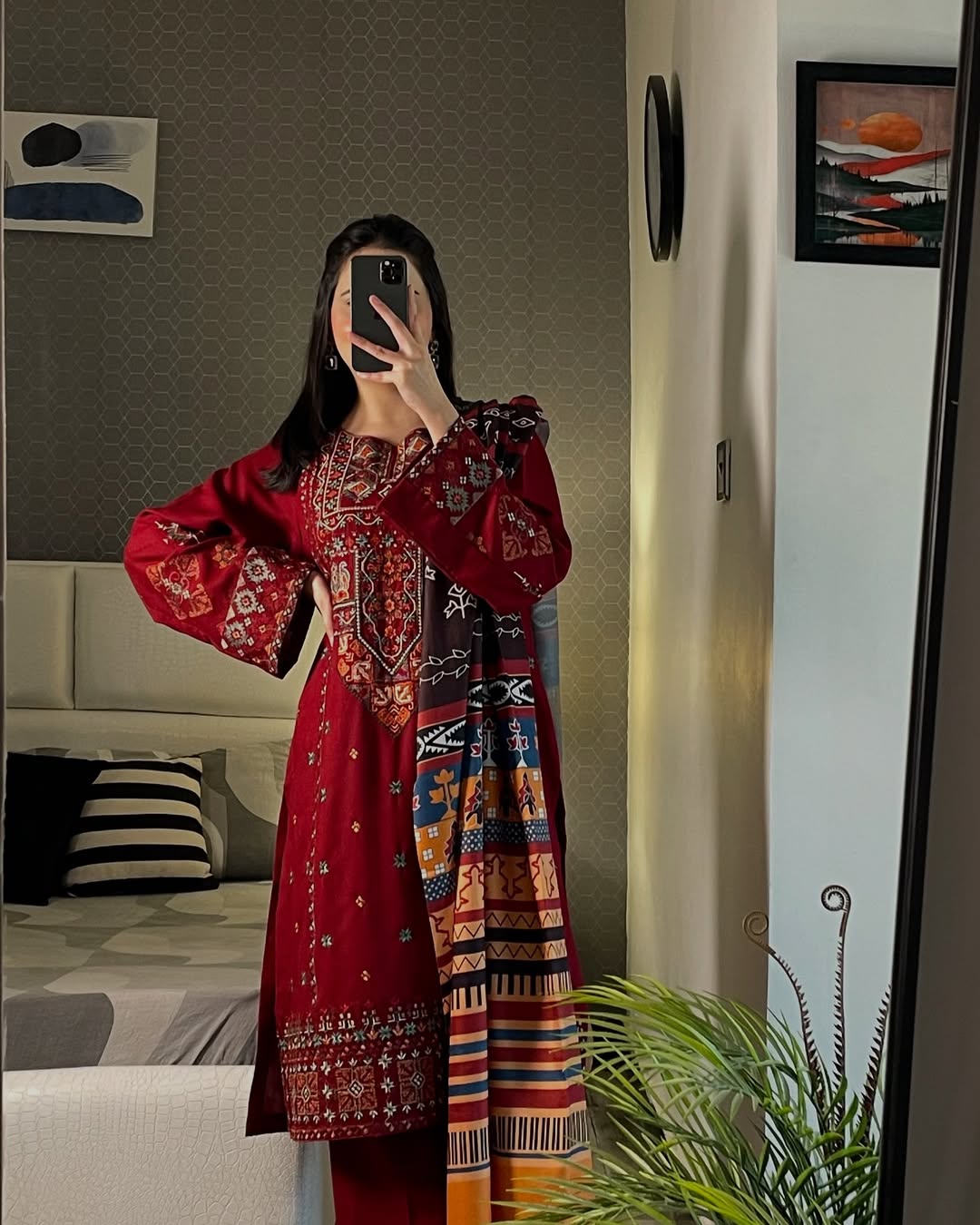 3-PC Luxury Embroidered Dhanak Suit