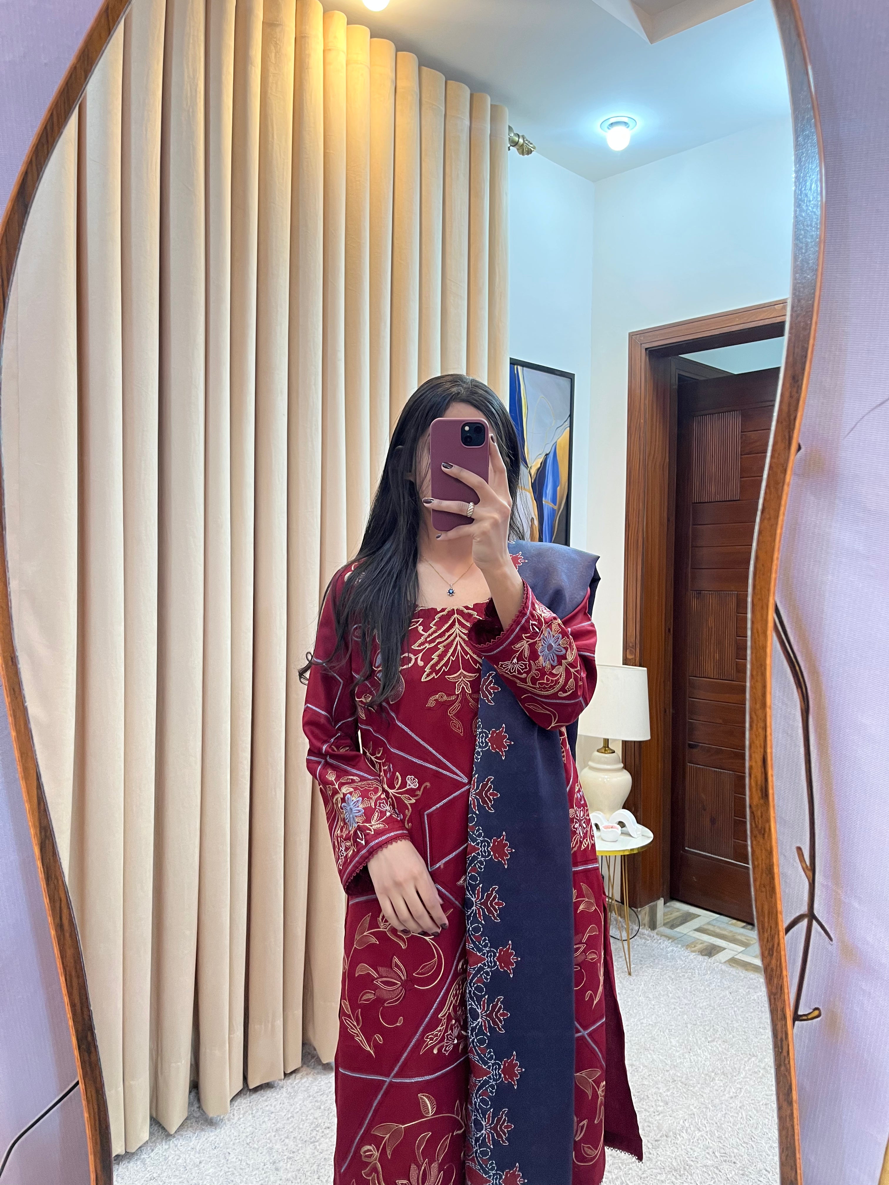 3-PC Luxury Embroidered Dhanak Suit