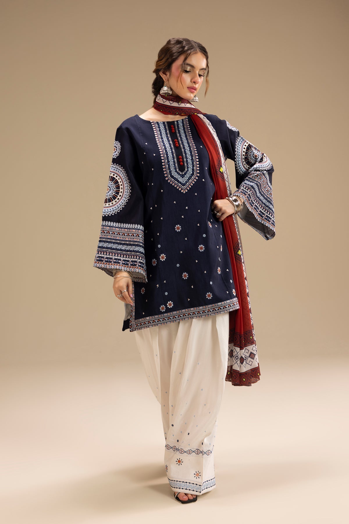 Luxury Dhanak 3Pc suit with full Embroidery