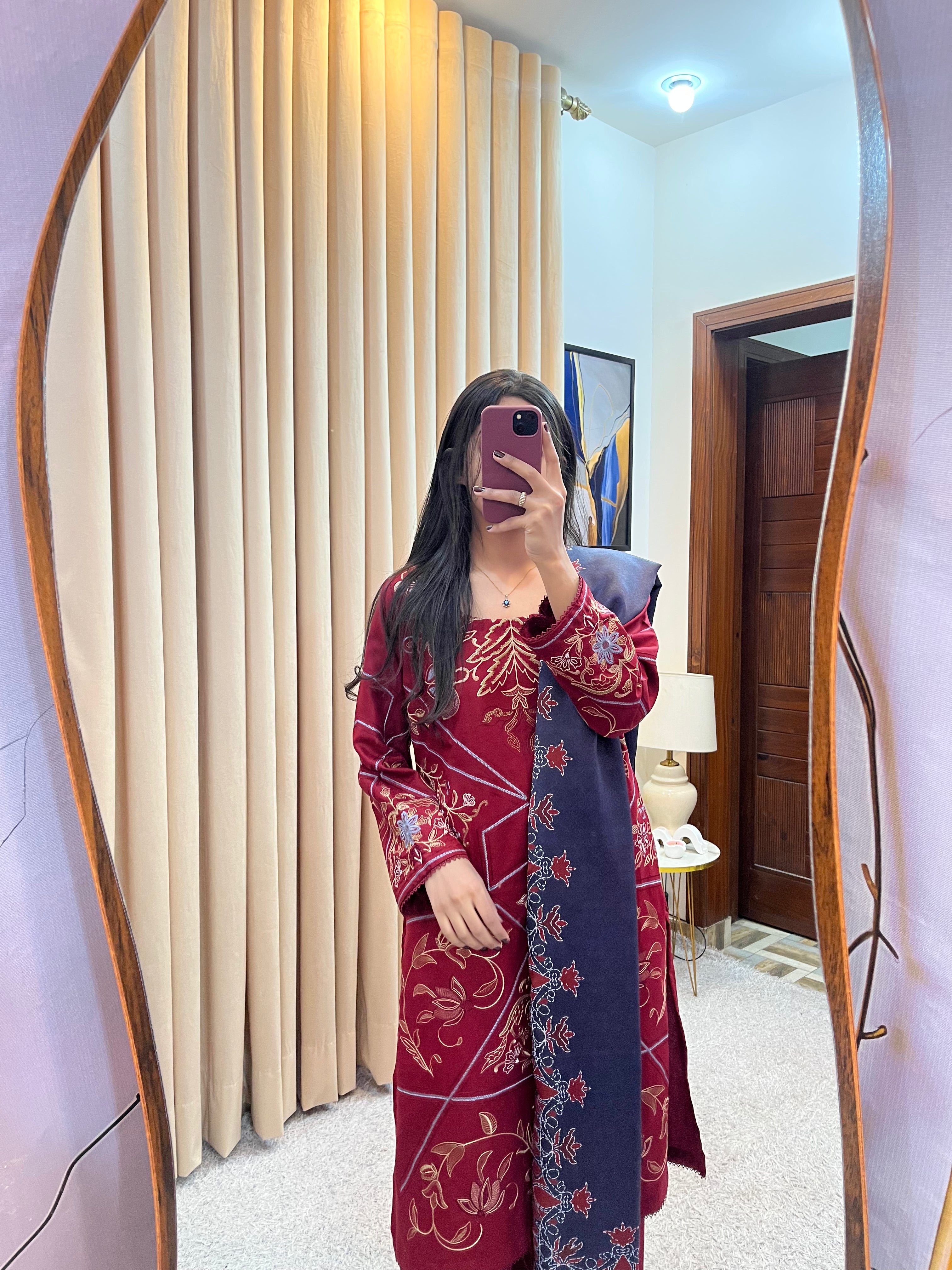 3-PC Luxury Embroidered Dhanak Suit