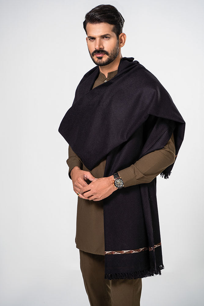 Wool Blend Men Shawl Black