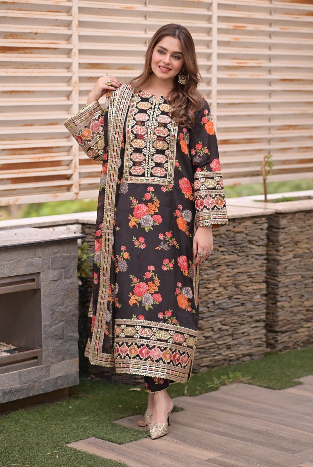 3 Piece Unstitched Black Dhanak AC-v263