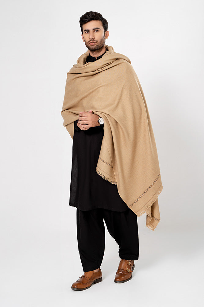 Wool Blend Men Shawl Khaki