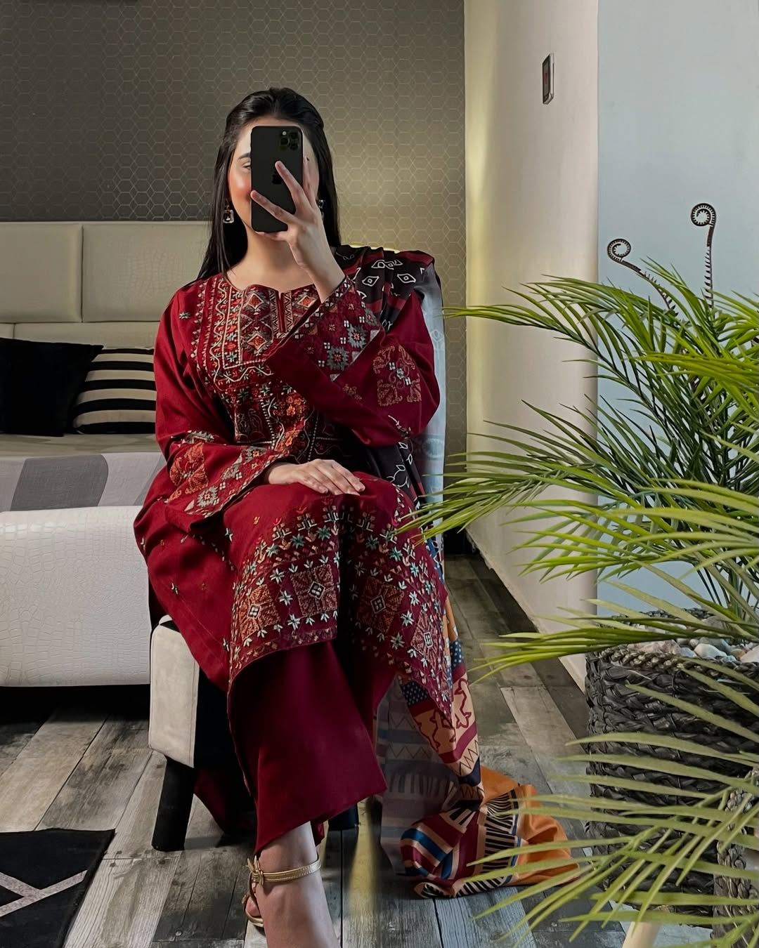 3-PC Luxury Embroidered Dhanak Suit