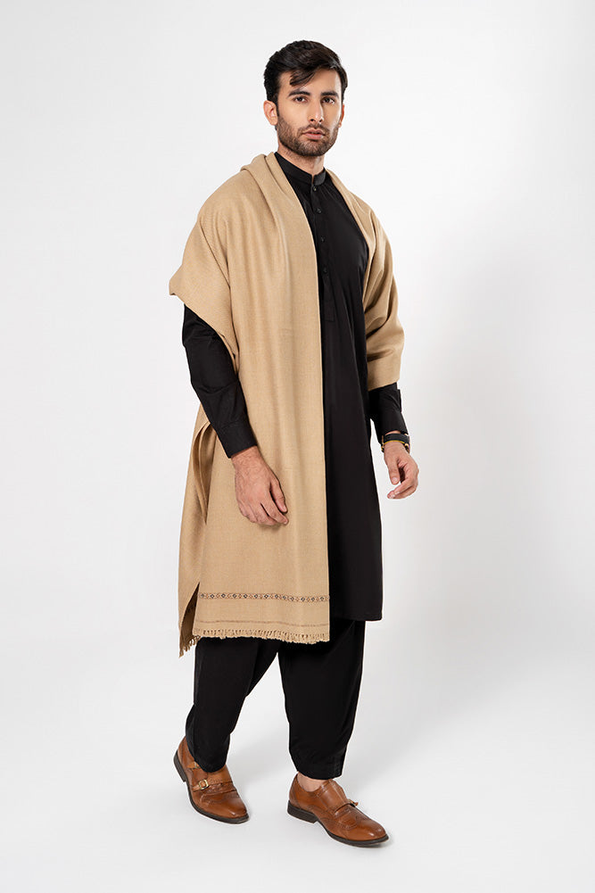 Wool Blend Men Shawl Khaki