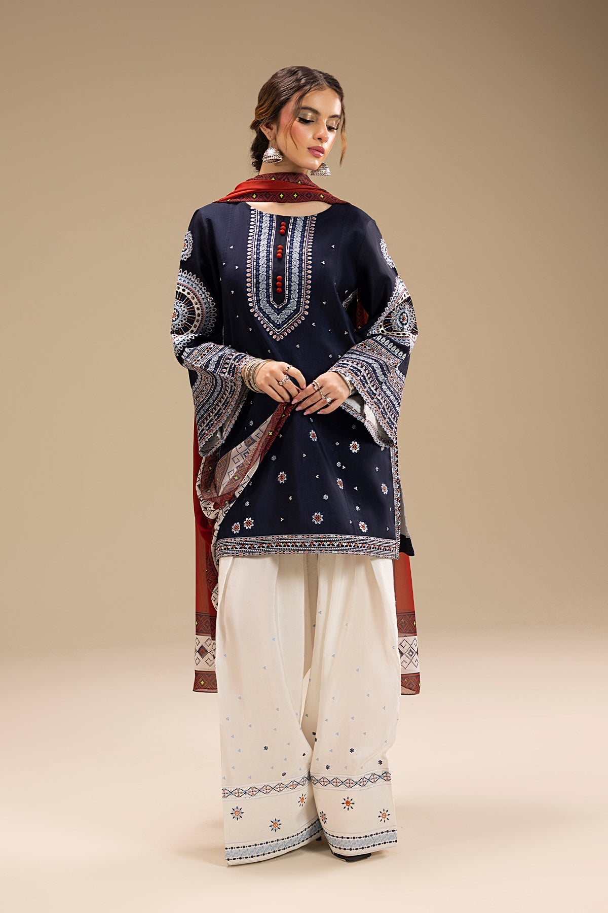 Luxury Dhanak 3Pc suit with full Embroidery