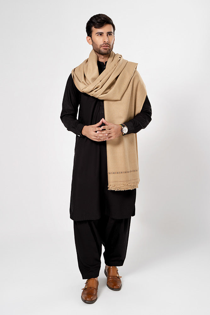 Wool Blend Men Shawl Khaki