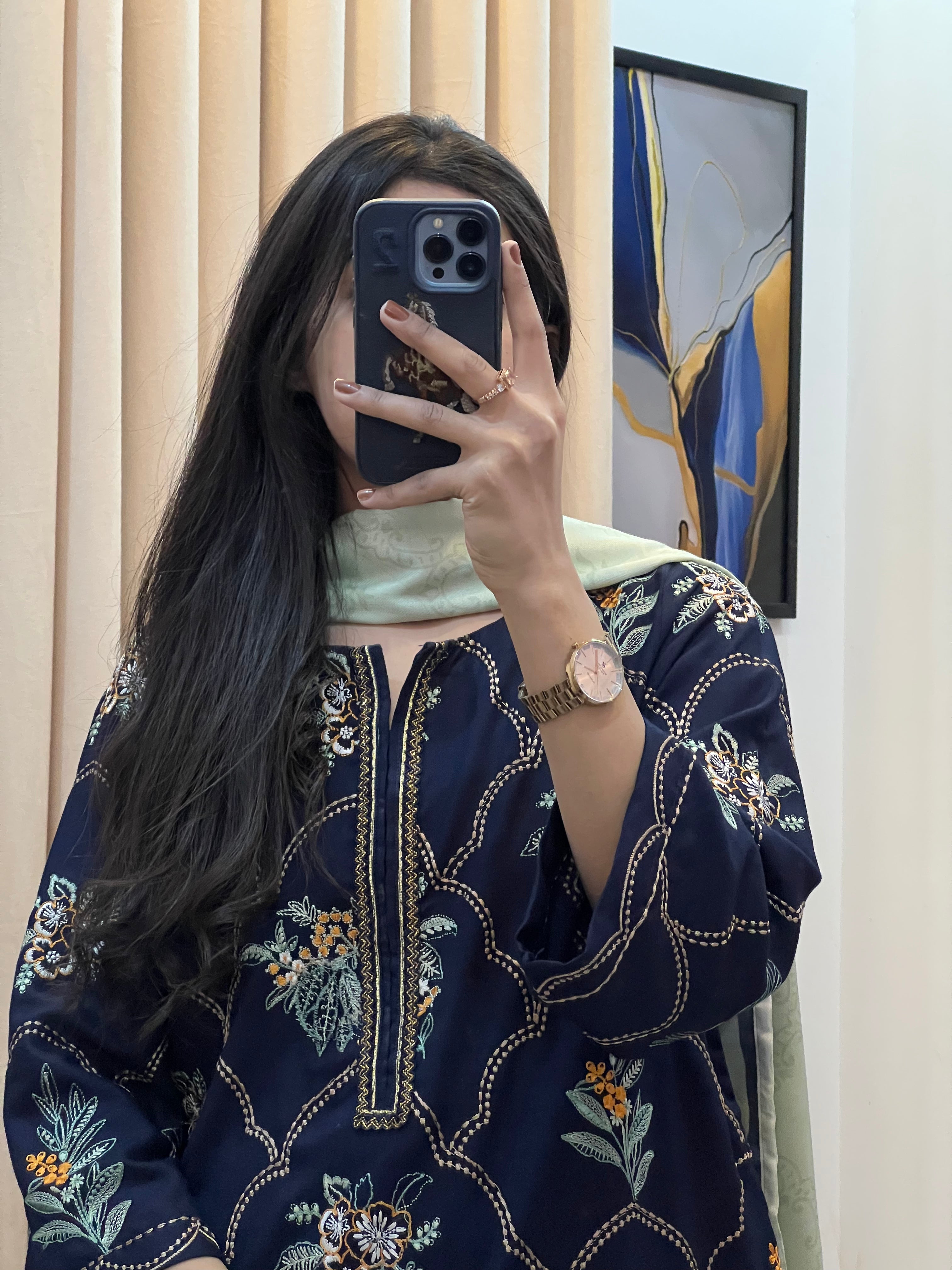 Luxury Dhanak 3Pc Emb Suit Navy