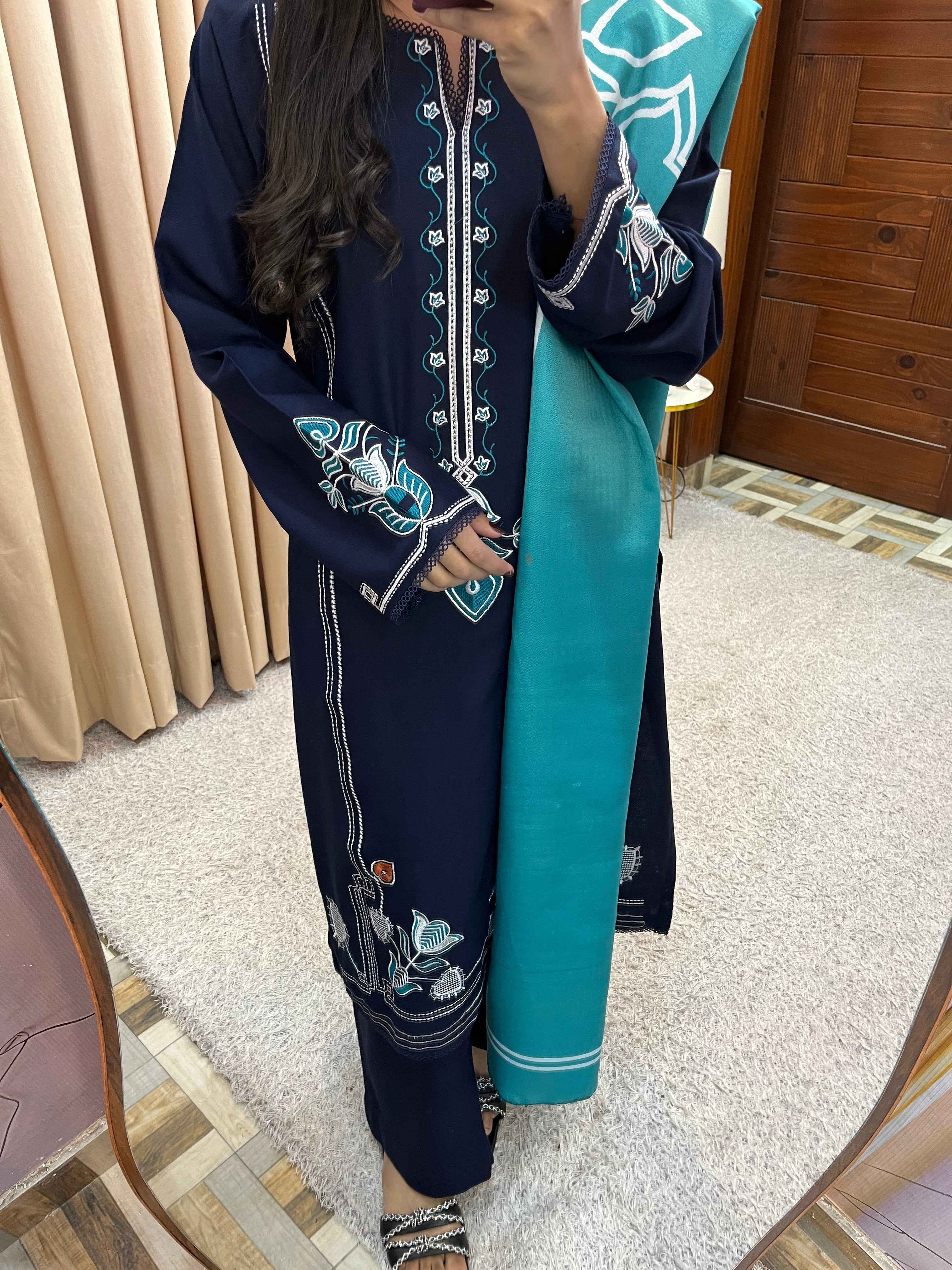 Luxury Embroidered Dhanak 3Pc D#27