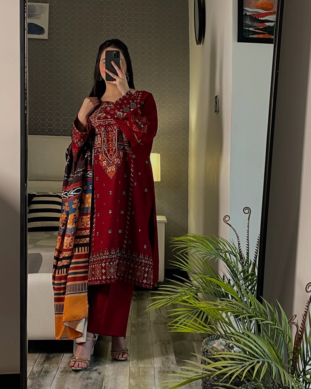 3-PC Luxury Embroidered Dhanak Suit