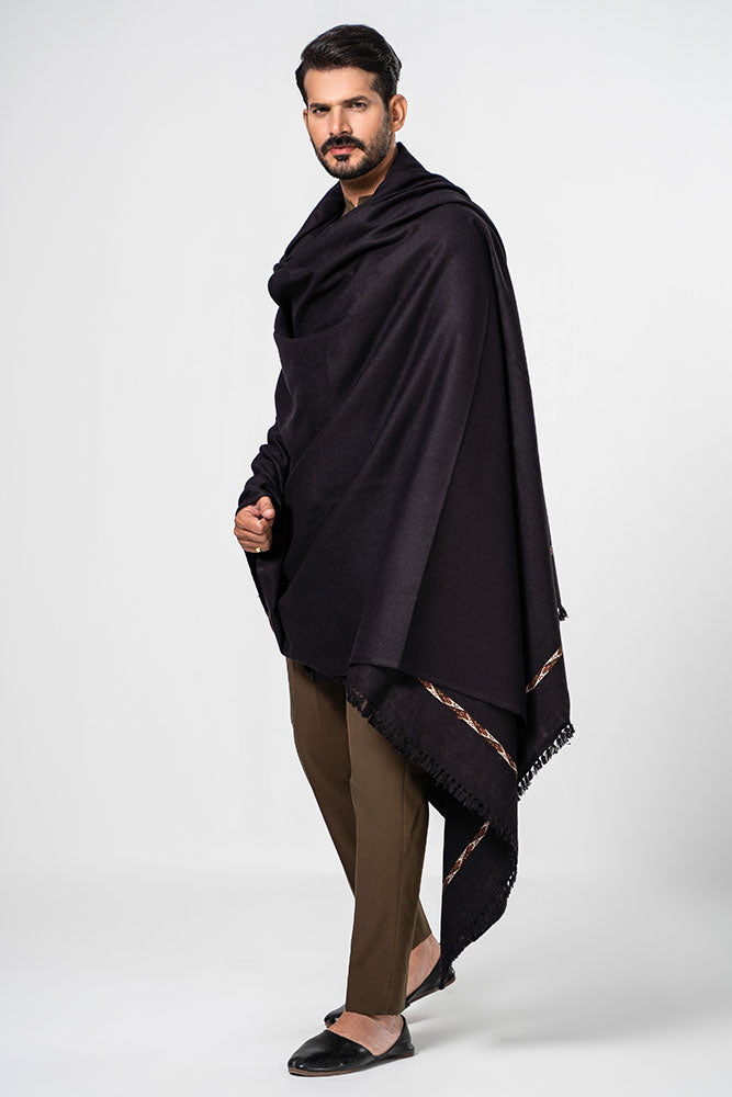 Wool Blend Men Shawl Black