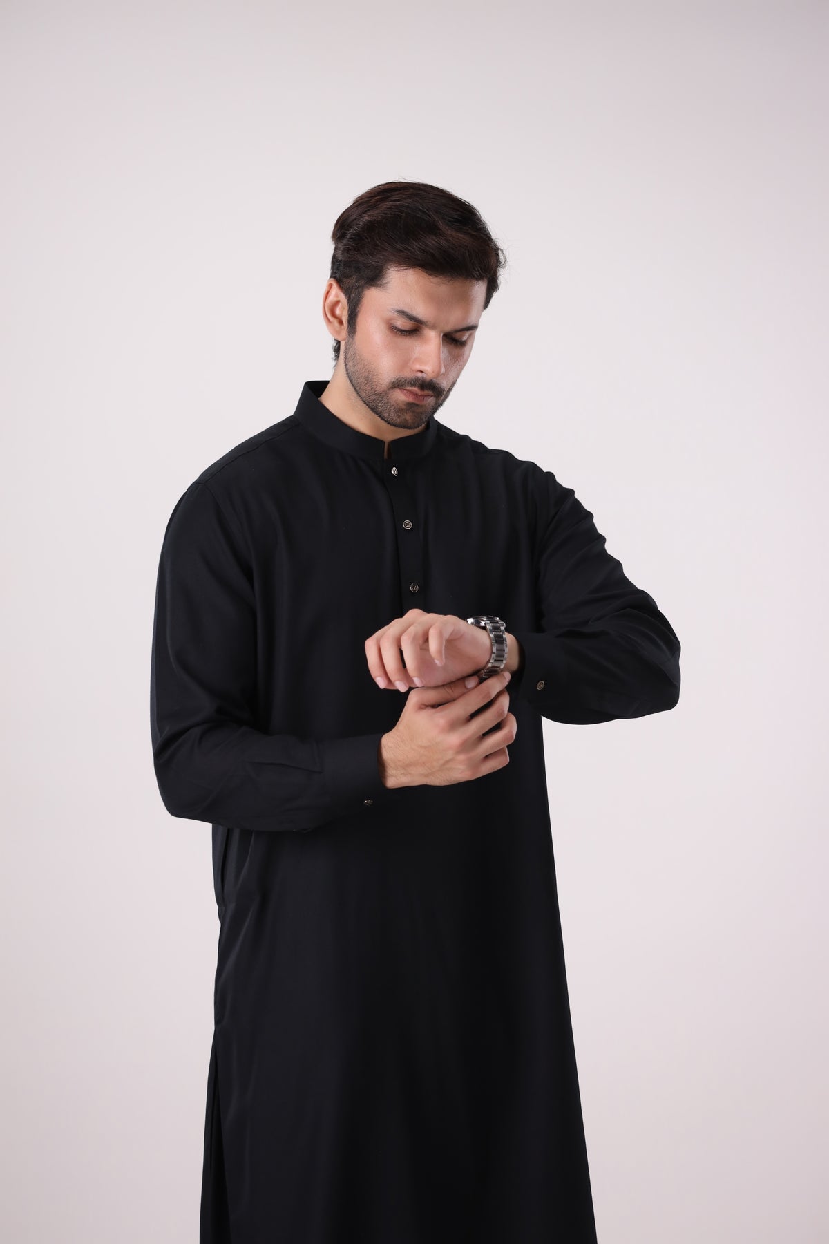 Black Wash N Wear Unstiched Suit