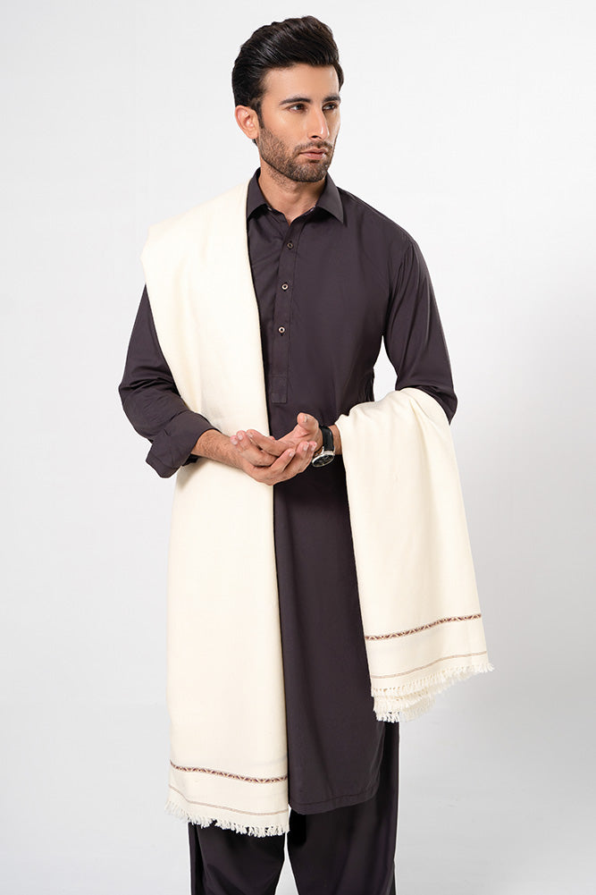 Wool Blend Men Shawl Cream