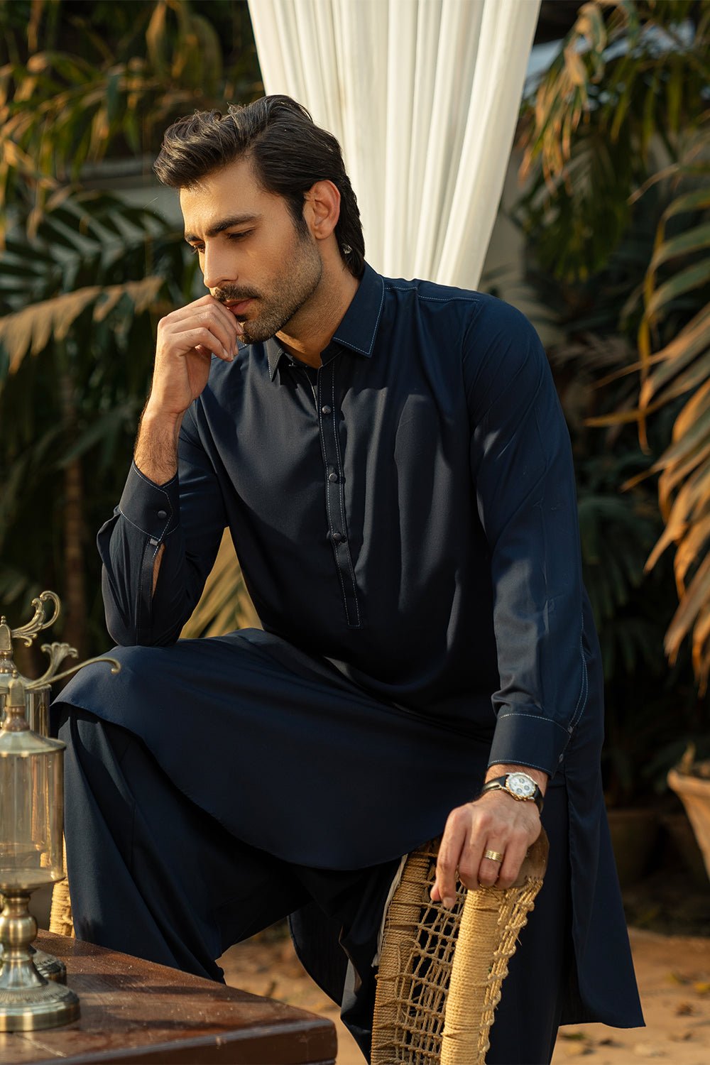 Navy Blue Wash N Wear Unstiched Suit